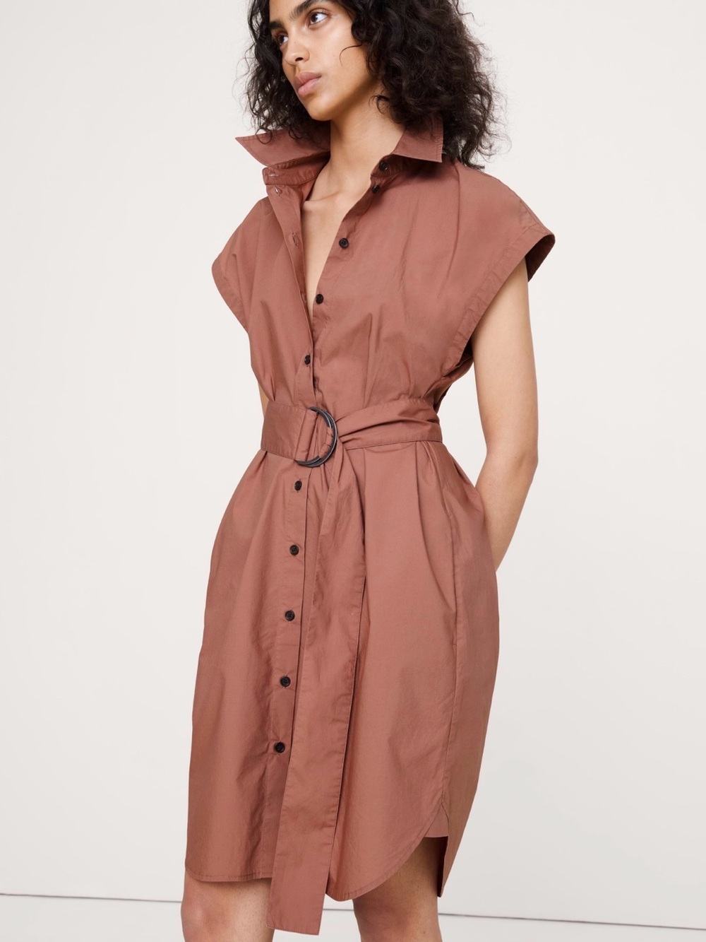 Cotton Poplin Belted Mini Shirt Dress